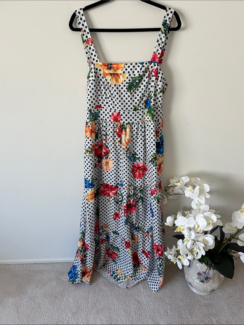 Floral Polka Dot maxi dress- White with Multicolor Floral Print